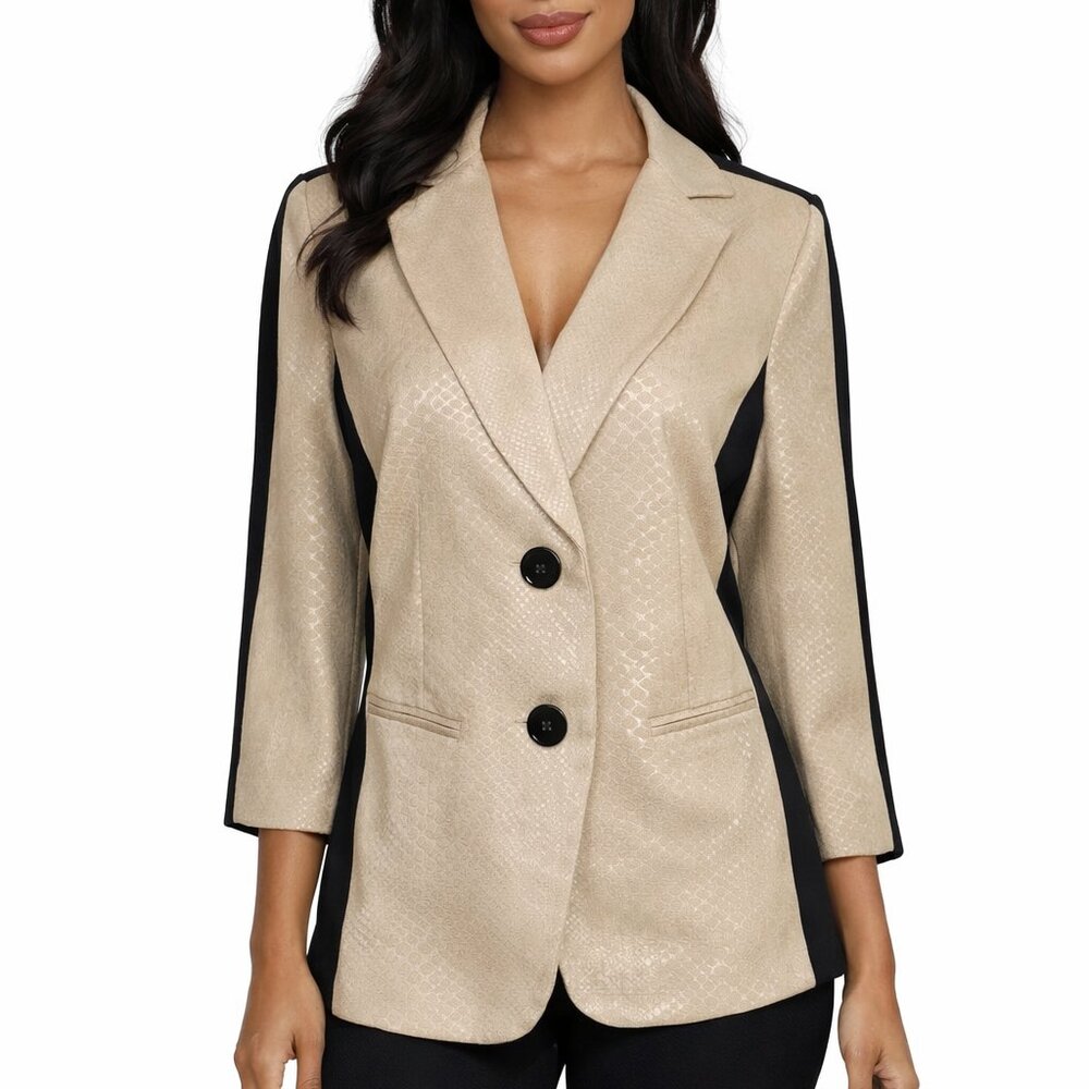Studio One New York Snake Print Blazer Cream & Black Side Stripe Jacket Size 10